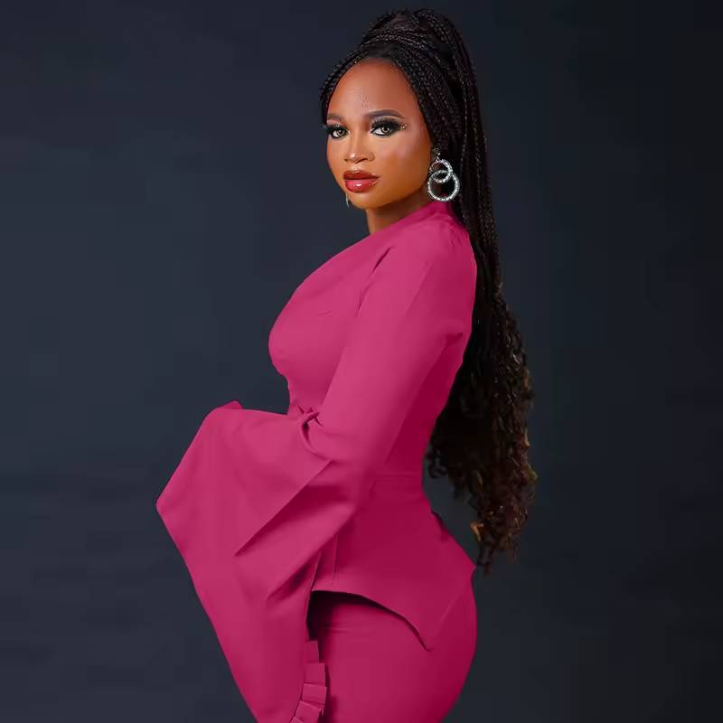 Elegant Ruffle Flare Sleeve Back Zipper Split Slim Pencil Midi Dress