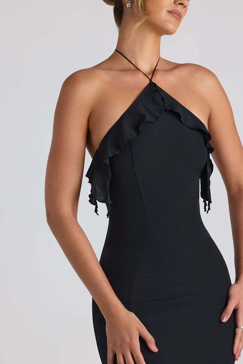 Elegant Ruffle Off Shoulder Backless Split Evening Party Maxi Dress