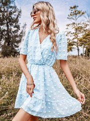 Elegant Ruffle Short Sleeve V-neck Mini Dress