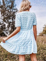 Elegant Ruffle Short Sleeve V-neck Mini Dress