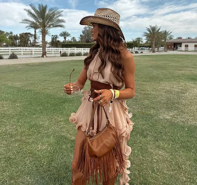Elegant Ruffle Sleeveless Halter Irregular Ruffles Loose Mini Skirt Set
