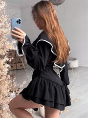 Elegant Ruffled Long Sleeve A-line Skater Mini Dress