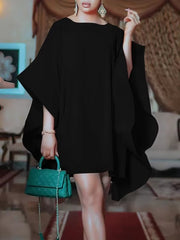 Elegant Ruffled Round Neck Above Knee Evening Loose Dress