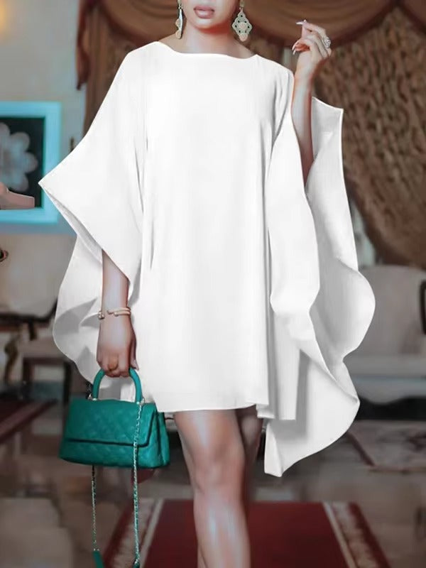 Elegant Ruffled Round Neck Above Knee Evening Loose Dress