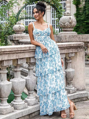 Elegant Ruffles Floral Layered Events Beach Party Maxi Dress