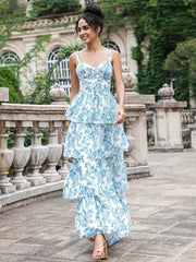 Elegant Ruffles Floral Layered Events Beach Party Maxi Dress