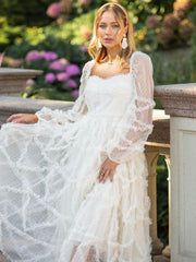 Elegant Ruffles Illusion Long Sleeves Polka Dot Layered Polyester Party Prom Dresses