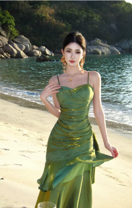 Elegant Ruffles Spaghetti Strap Graduation Birthday Evening Party Maxi Dress