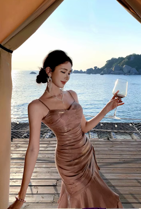Elegant Ruffles Spaghetti Strap Graduation Birthday Evening Party Maxi Dress