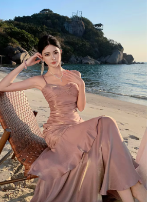 Elegant Ruffles Spaghetti Strap Graduation Birthday Evening Party Maxi Dress