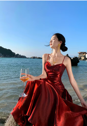 Elegant Ruffles Spaghetti Strap Graduation Birthday Evening Party Maxi Dress