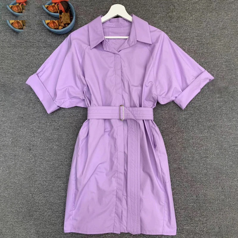 Elegant Runway Designer Solid Pockets Sashes Mini Dress