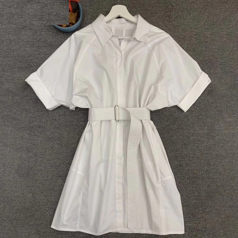 Elegant Runway Designer Solid Pockets Sashes Mini Dress
