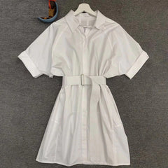 Elegant Runway Designer Solid Pockets Sashes Mini Dress