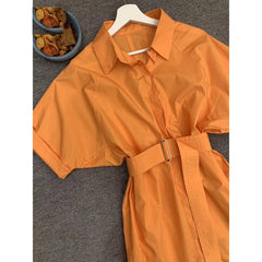 Elegant Runway Designer Solid Pockets Sashes Mini Dress