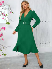 Elegant Sash V-Neck Long Sleeves Polyester Semi Formal Party Dress