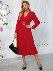 Elegant Sash V-Neck Long Sleeves Polyester Semi Formal Party Dress