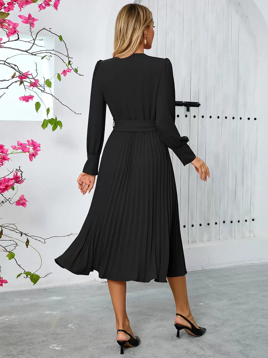 Elegant Sash V-Neck Long Sleeves Polyester Semi Formal Party Dress
