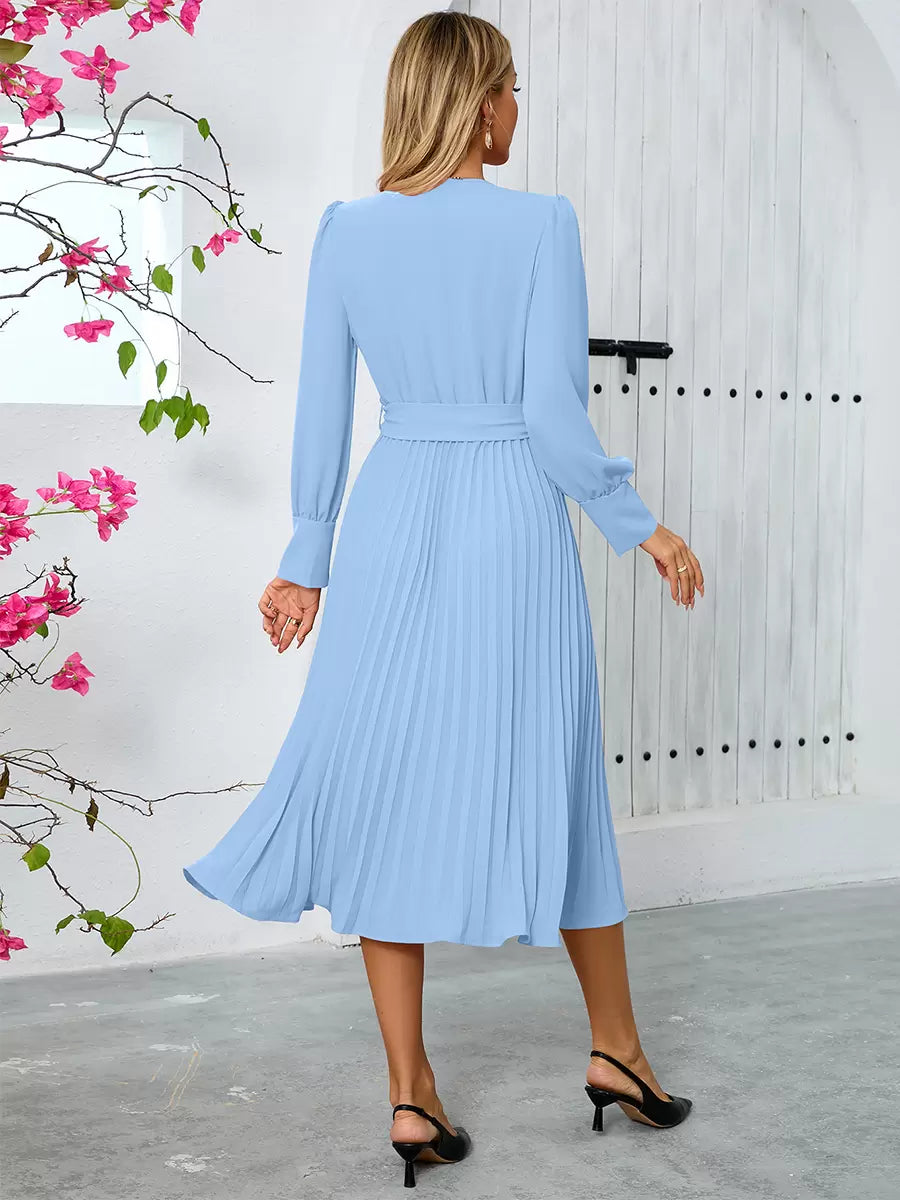 Elegant Sash V-Neck Long Sleeves Polyester Semi Formal Party Dress