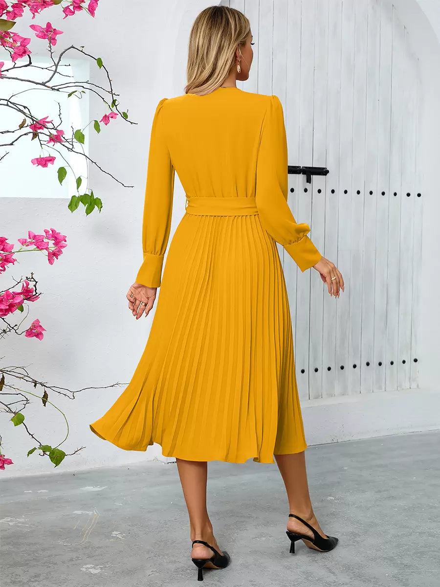 Elegant Sash V-Neck Long Sleeves Polyester Semi Formal Party Dress