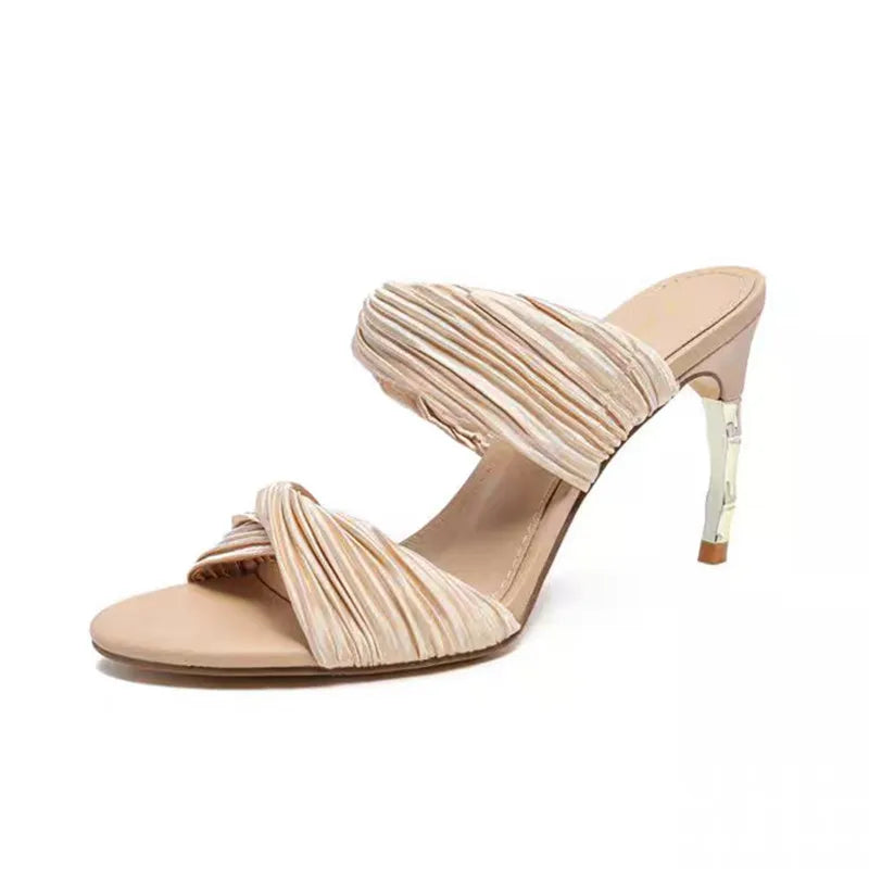 Elegant Satin Designer Slippers Open Toe Thin Stiletto Heel