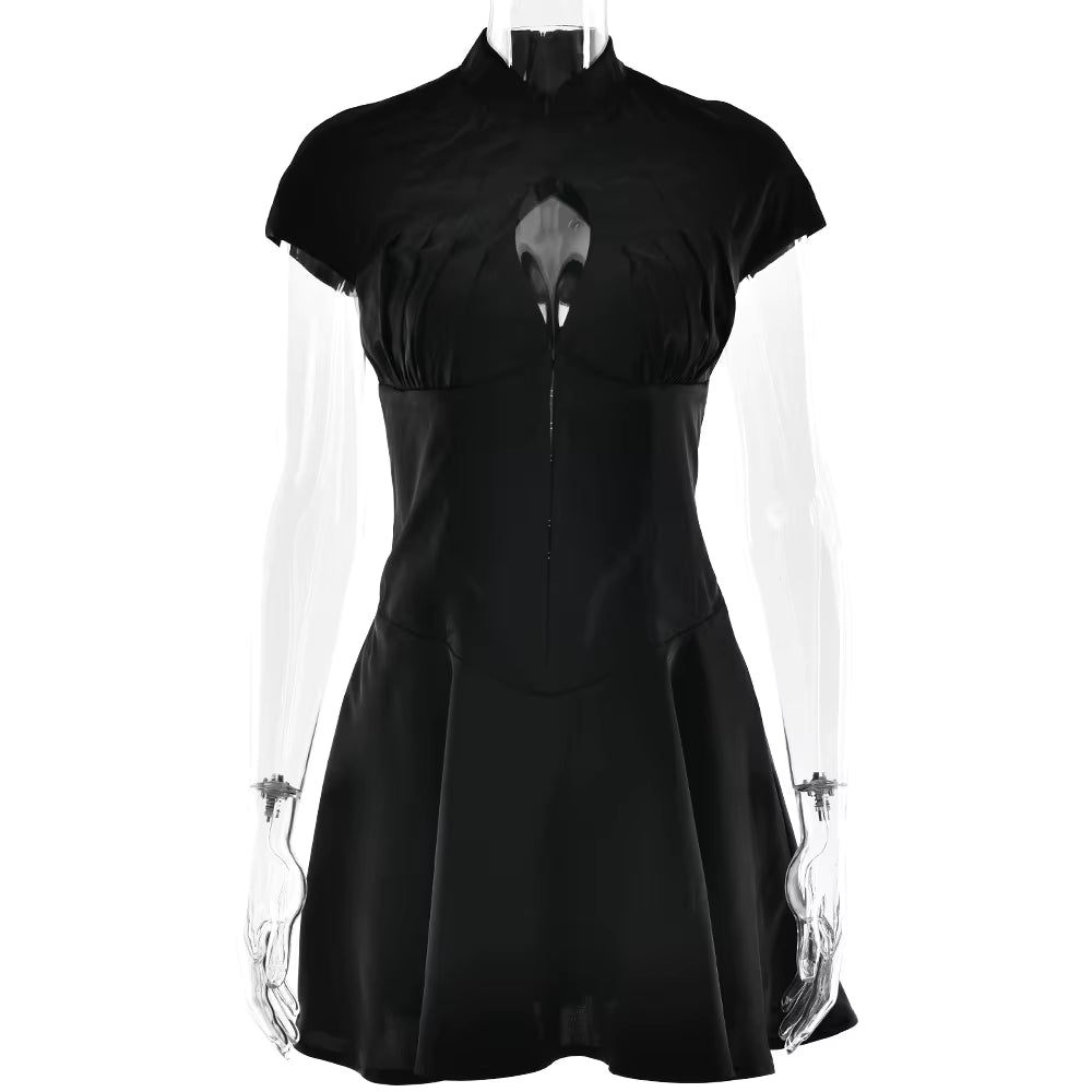 Elegant Satin Short Sleeve Hollow Out Bodycon Mini Dress