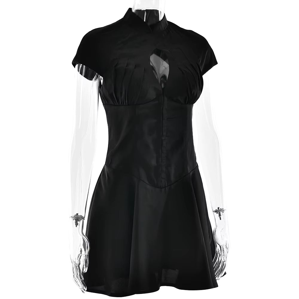 Elegant Satin Short Sleeve Hollow Out Bodycon Mini Dress