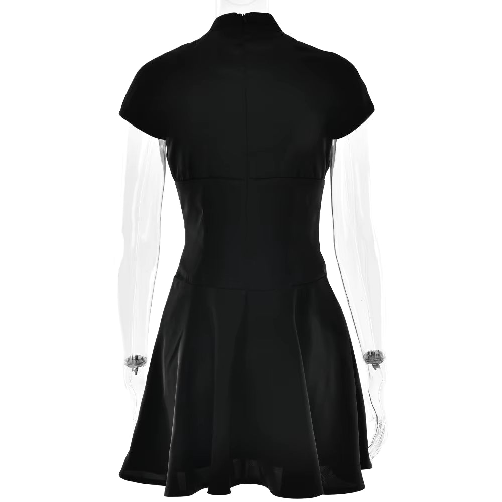 Elegant Satin Short Sleeve Hollow Out Bodycon Mini Dress