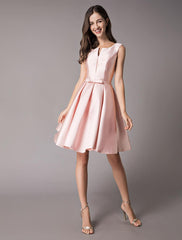 Elegant Satin Soft Pink A Line Sleeveless Short Prom Cocktail Dress