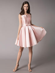 Elegant Satin Soft Pink A Line Sleeveless Short Prom Cocktail Dress
