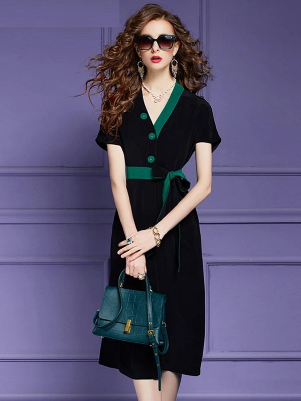 Elegant Satin V-Neck Designer High Quality Party Dress