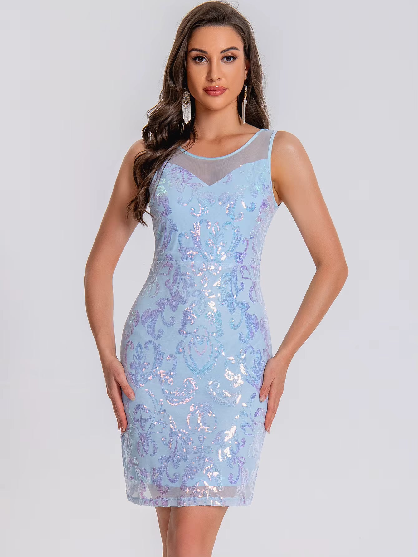 Elegant See Synthetic Fiber Through Sequin Prom Short Mini Dresses