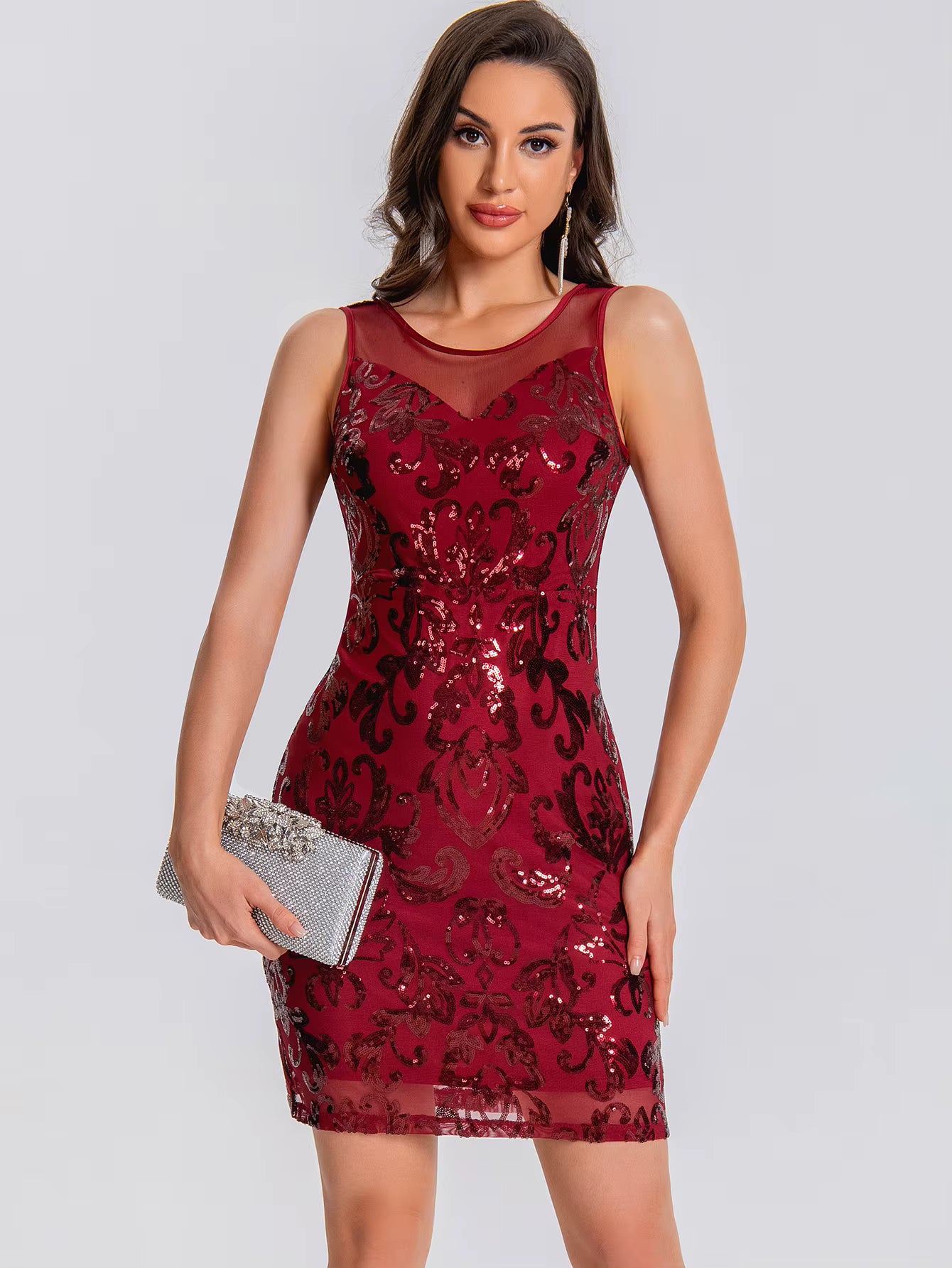 Elegant See Synthetic Fiber Through Sequin Prom Short Mini Dresses
