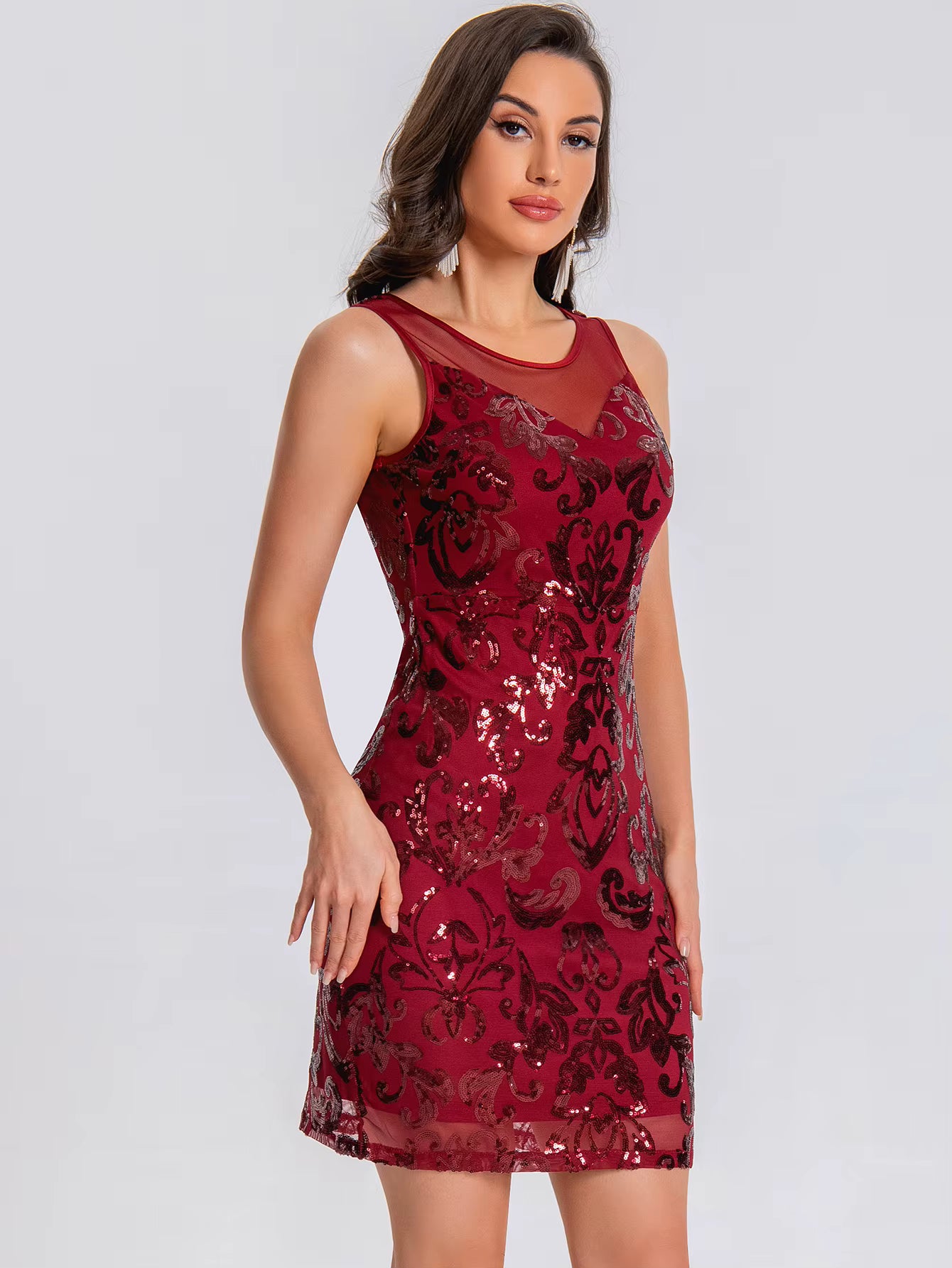 Elegant See Synthetic Fiber Through Sequin Prom Short Mini Dresses