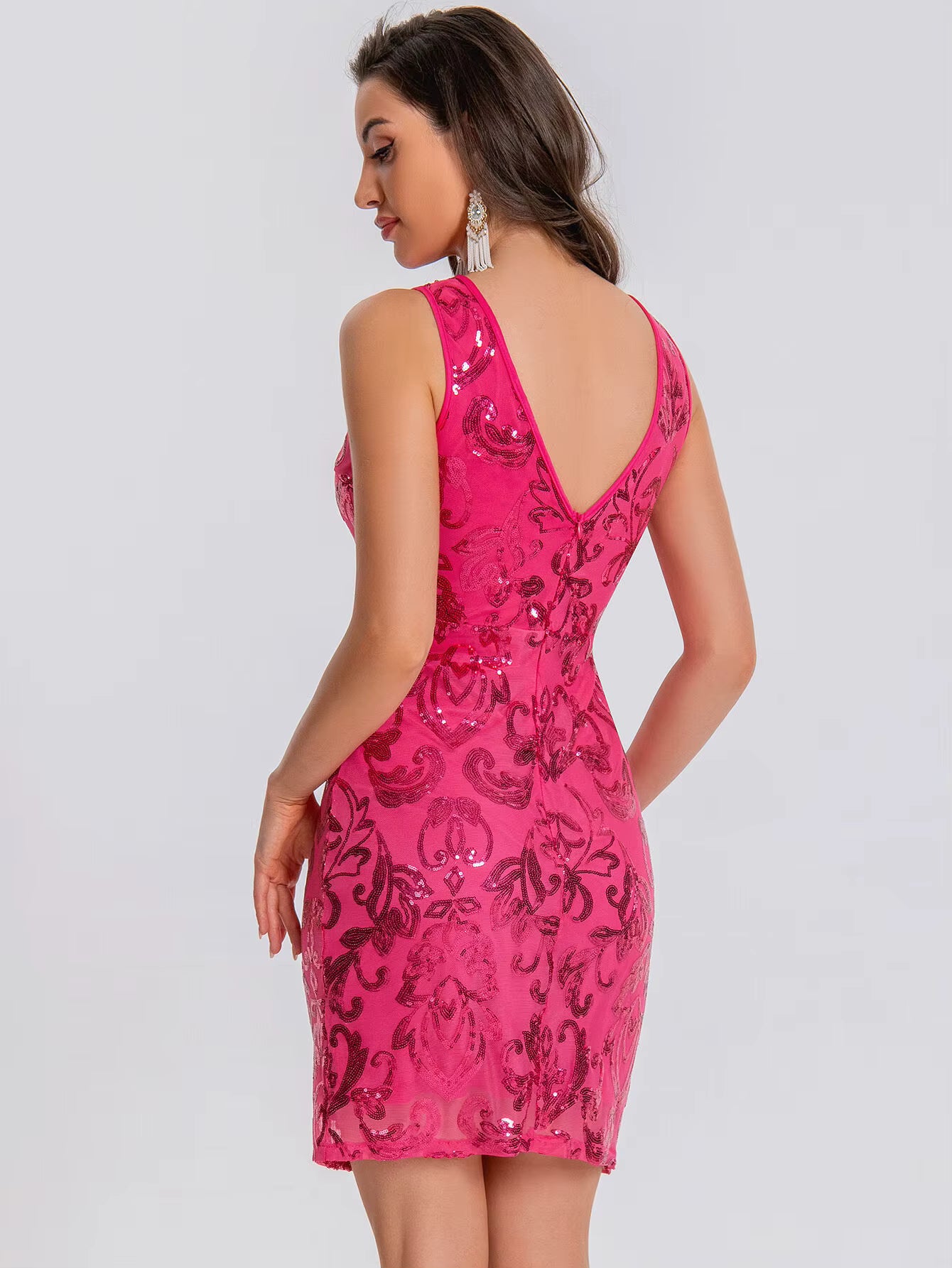 Elegant See Synthetic Fiber Through Sequin Prom Short Mini Dresses