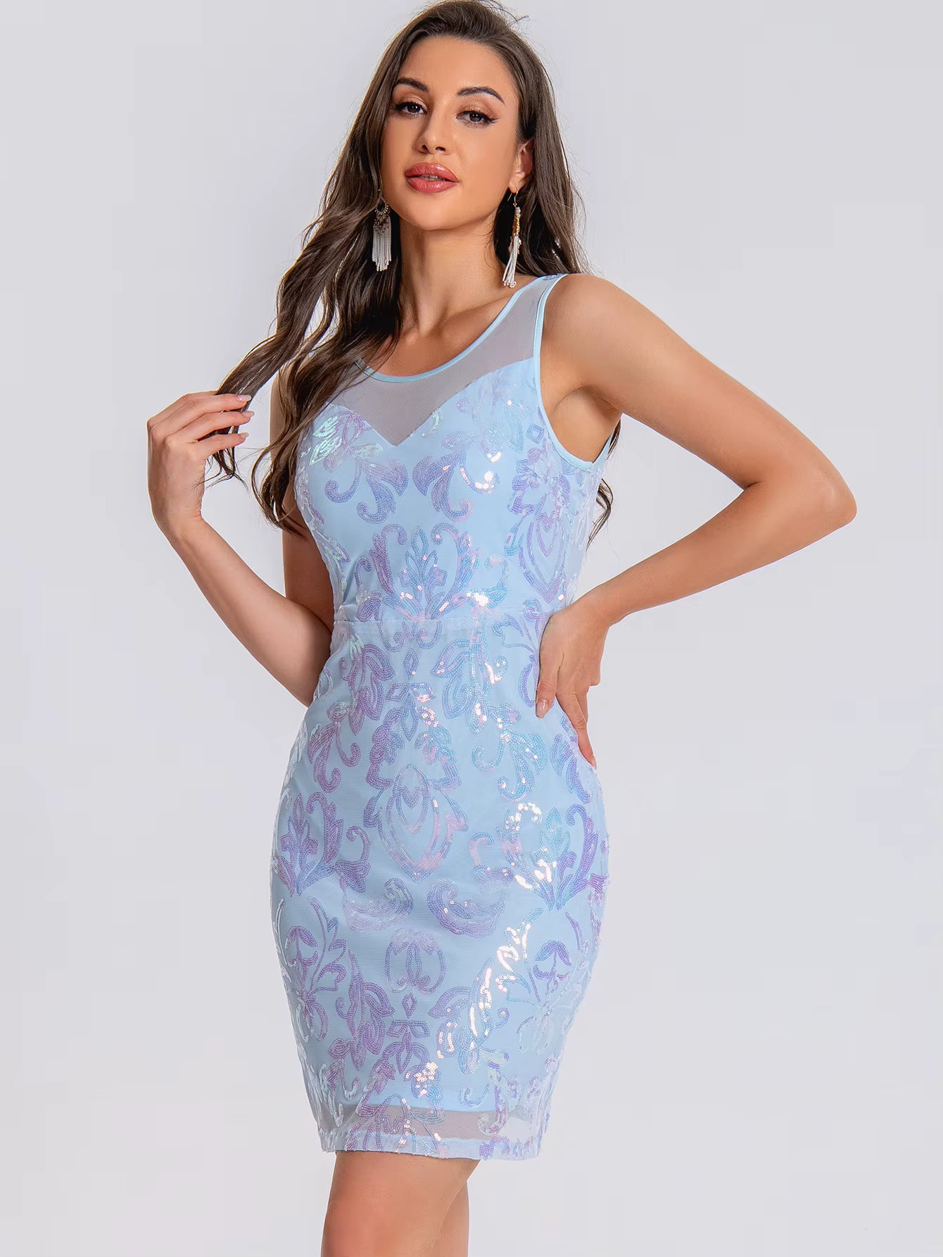 Elegant See Synthetic Fiber Through Sequin Prom Short Mini Dresses