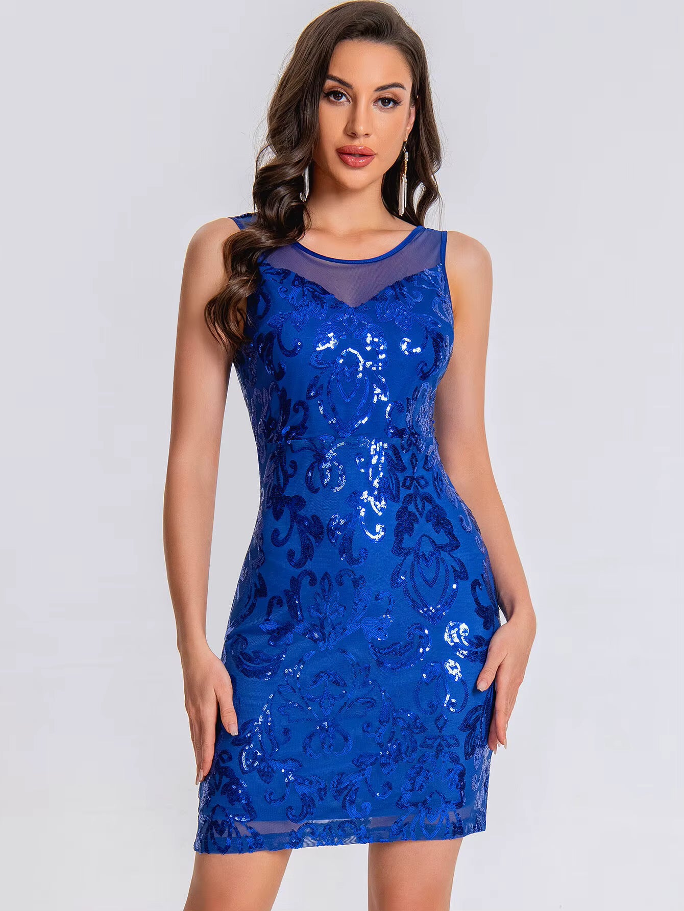 Elegant See Synthetic Fiber Through Sequin Prom Short Mini Dresses