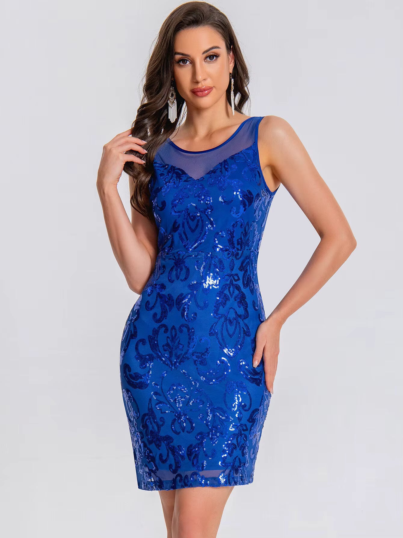 Elegant See Synthetic Fiber Through Sequin Prom Short Mini Dresses