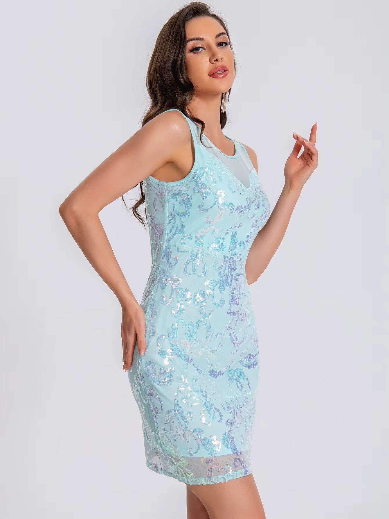 Elegant See Synthetic Fiber Through Sequin Prom Short Mini Dresses