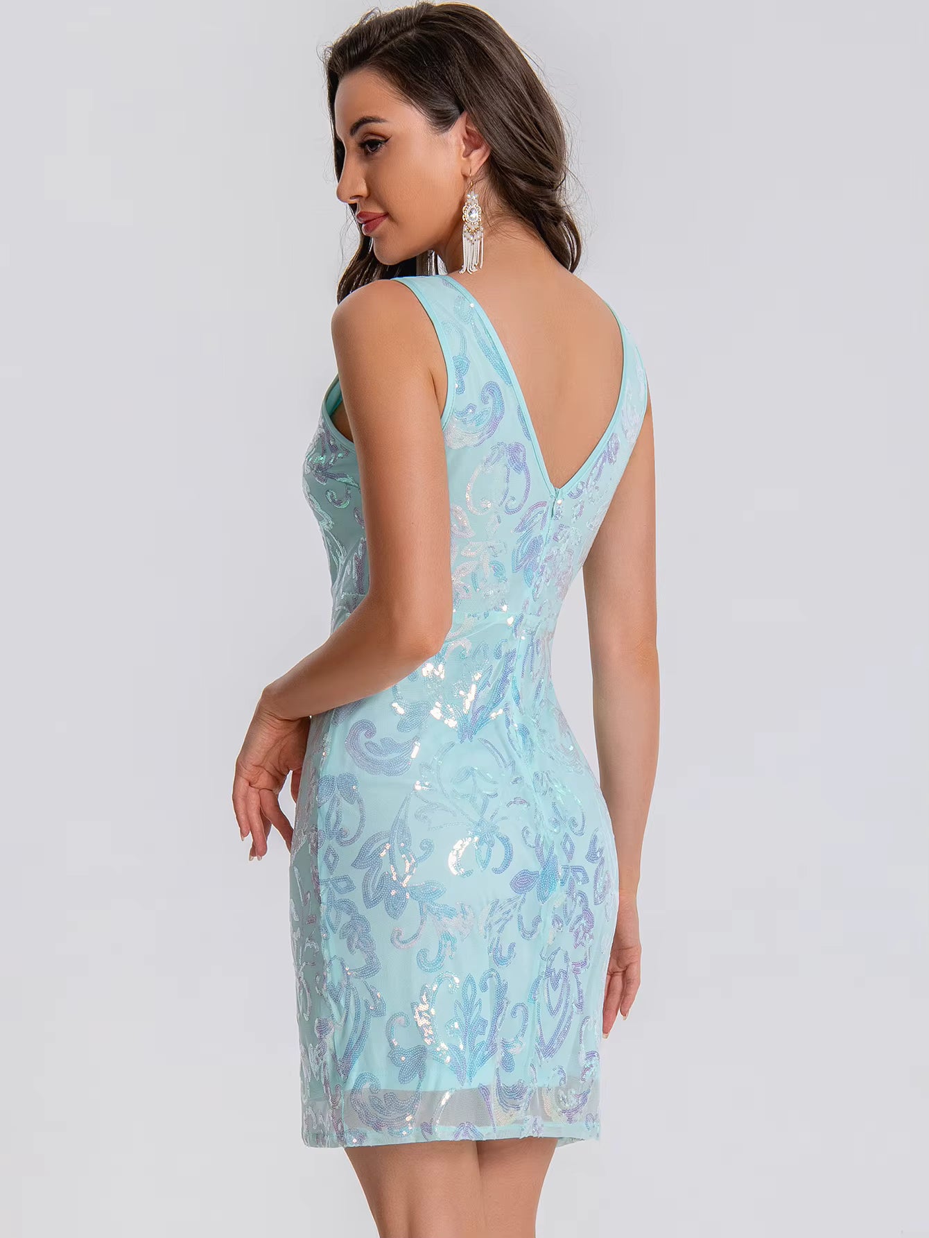 Elegant See Synthetic Fiber Through Sequin Prom Short Mini Dresses