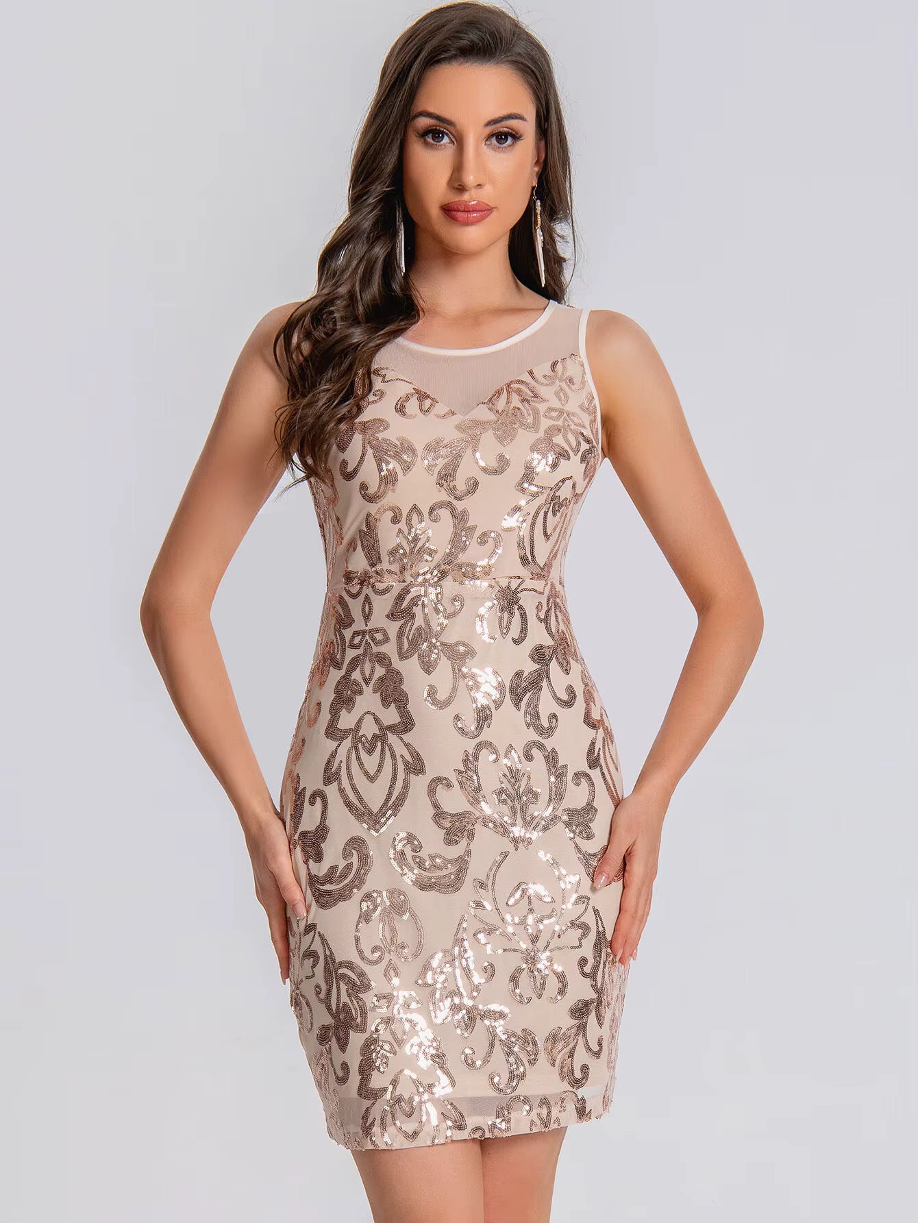Elegant See Synthetic Fiber Through Sequin Prom Short Mini Dresses