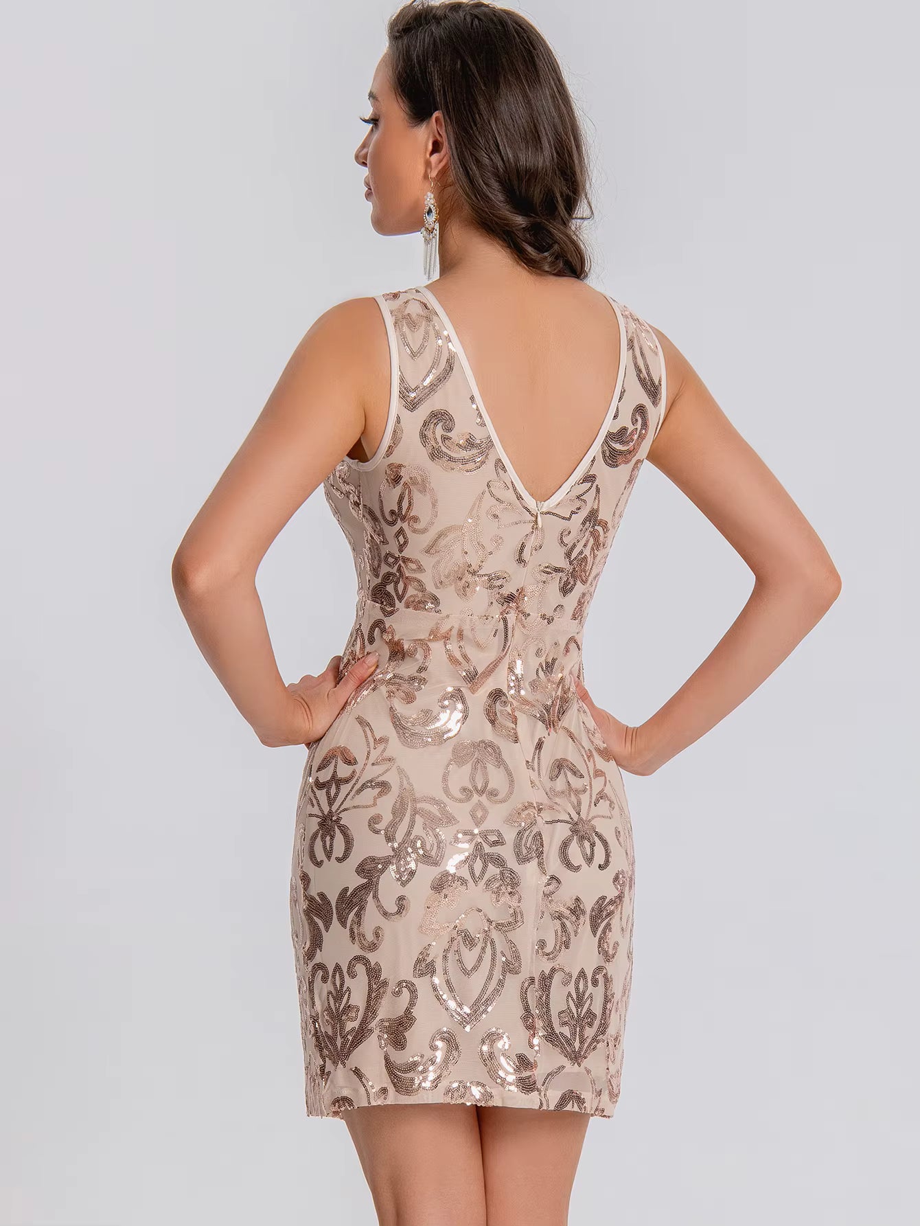 Elegant See Synthetic Fiber Through Sequin Prom Short Mini Dresses
