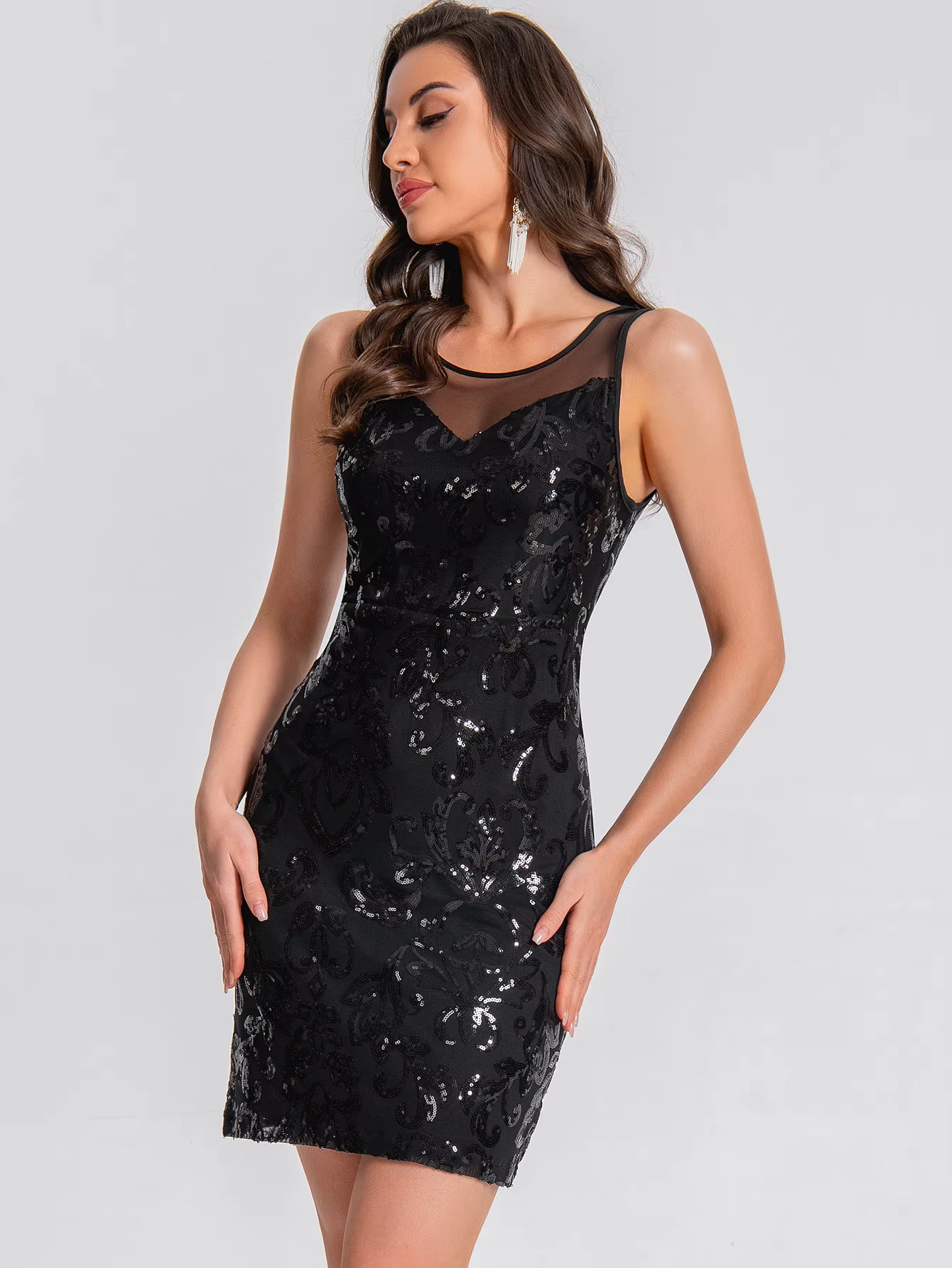 Elegant See Synthetic Fiber Through Sequin Prom Short Mini Dresses