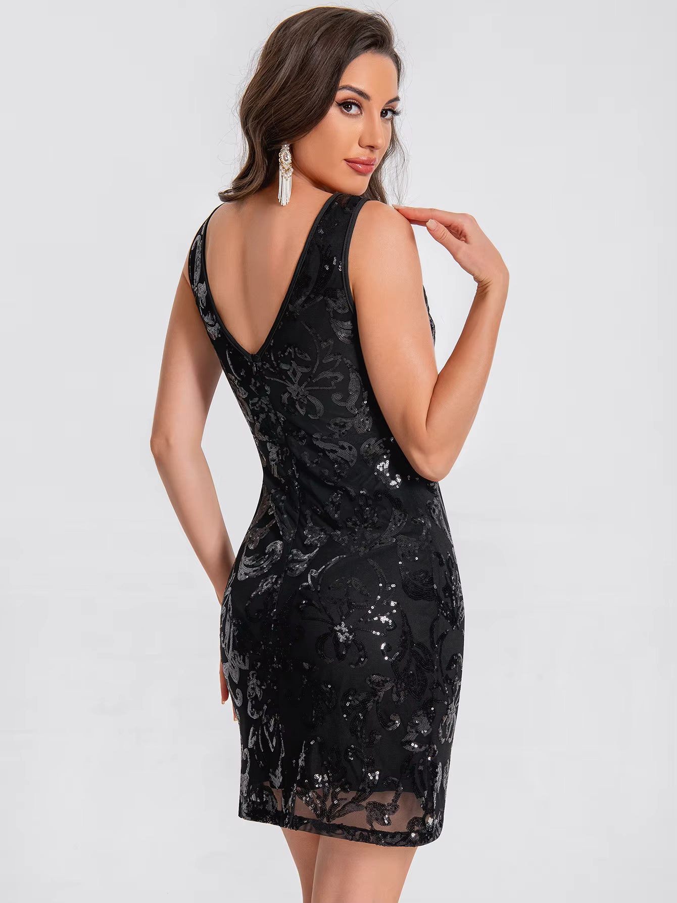 Elegant See Synthetic Fiber Through Sequin Prom Short Mini Dresses