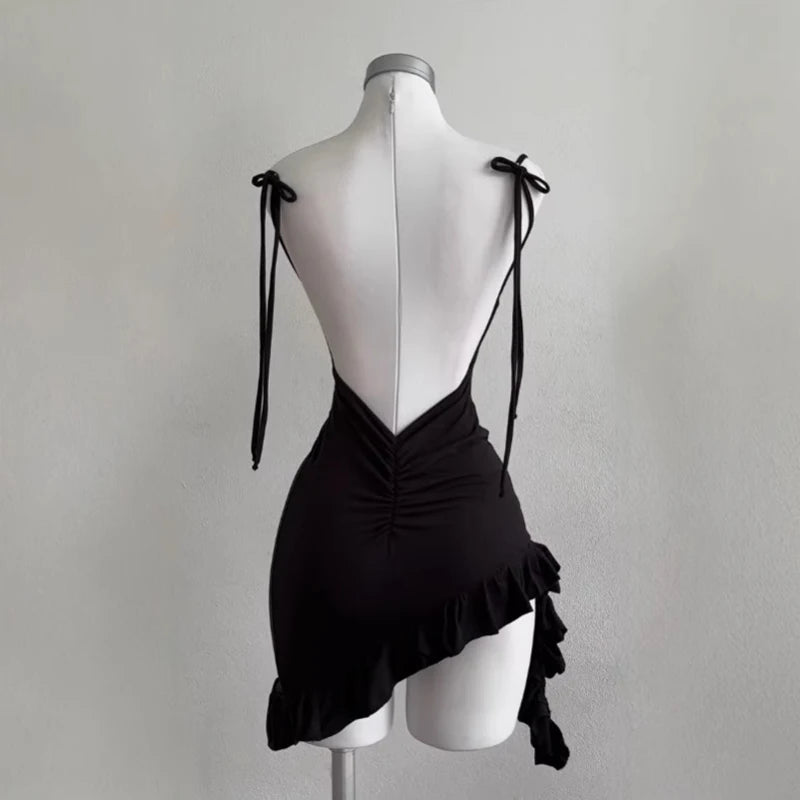 Casual Sleelveless Backless Lace Up High Street Party Club Bodycon Mini Dress