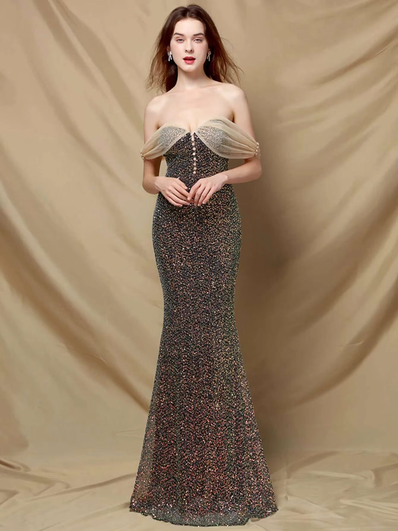 Elegant Sequin Backless Spaghetti Strap prom Long Maxi Dresses