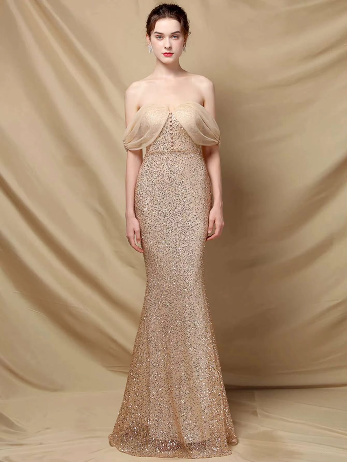 Elegant Sequin Backless Spaghetti Strap prom Long Maxi Dresses