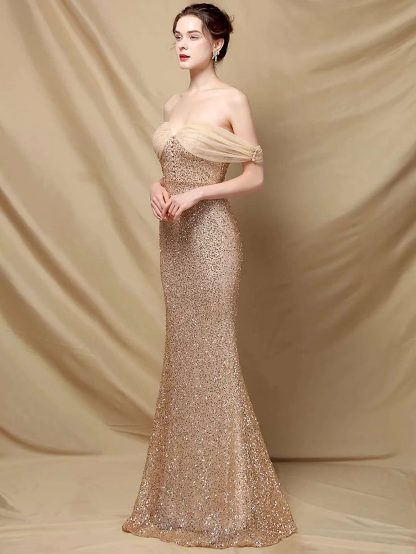 Elegant Sequin Backless Spaghetti Strap prom Long Maxi Dresses