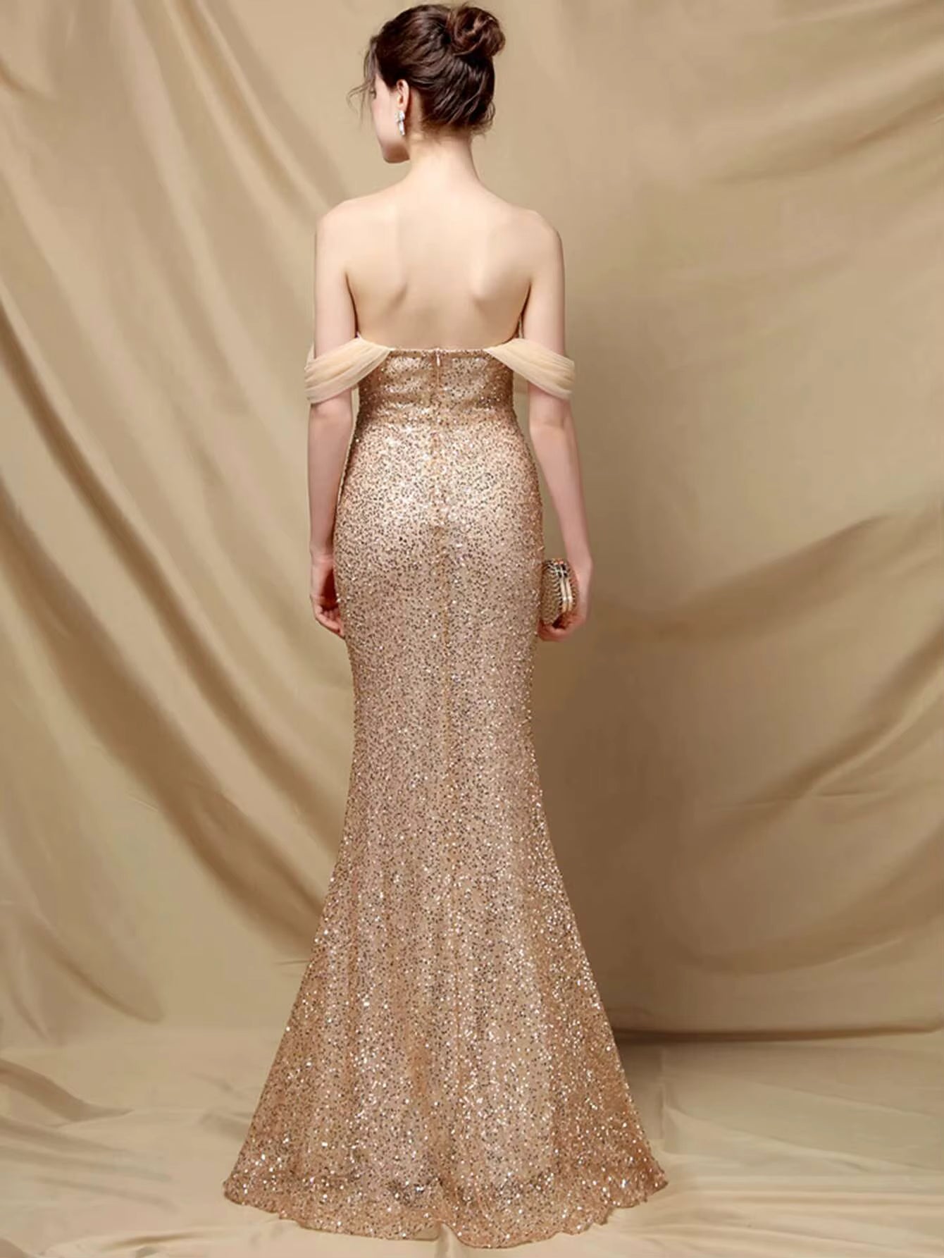 Elegant Sequin Backless Spaghetti Strap prom Long Maxi Dresses