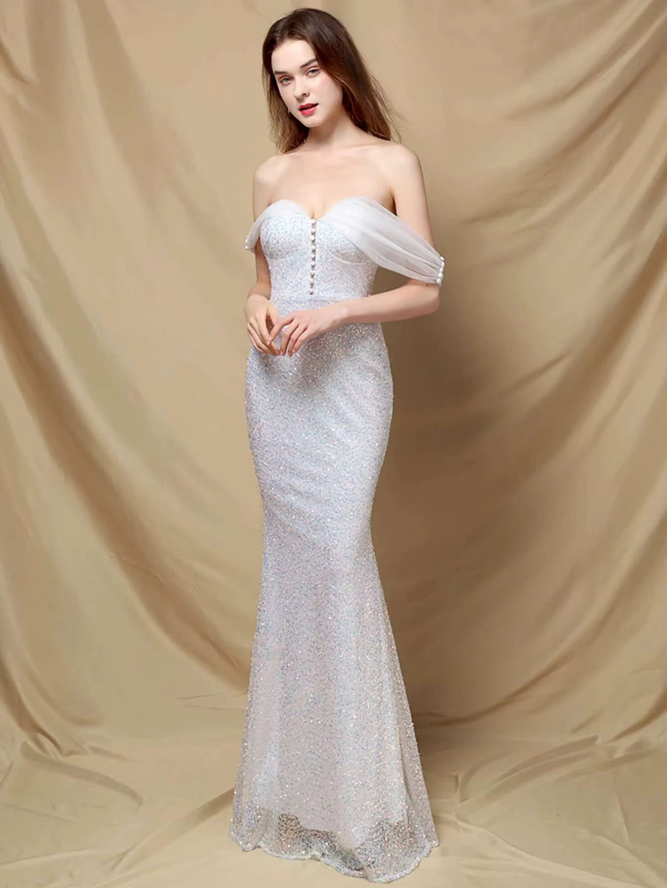 Elegant Sequin Backless Spaghetti Strap prom Long Maxi Dresses